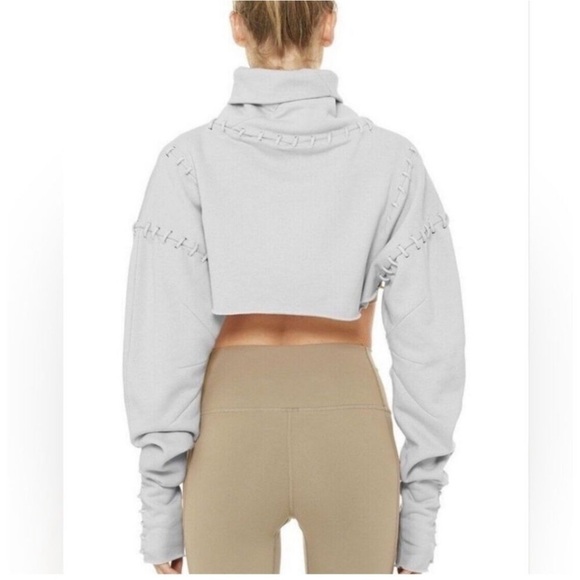 Alo Yoga Splice Long Sleeve Crop Sweatshirt Top Grey Womens Sz M - Picture 4 of 10